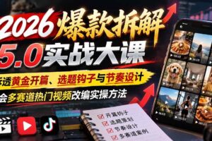 (21110期)2026爆款拆解5.0实战大课:拆透黄金开篇、选题钩子与节奏设计,学会多赛道热门视频改编实操方法