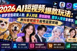 （21126期）2026AI短视频爆款玩法：即梦豆包萌宠人物、多人对话、原创剧情、数字人带货全教学，附抖音视频号起号运营攻略