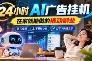 （21118期）24小时AI广告挂机｜在家就能做的被动副业，门槛低，零基础小白也可以快速上手