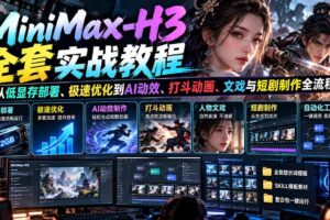 (21161期)MiniMax-H3全套实战教程:从低显存部署、极速优化到AI动效、打斗动画、文戏与短剧制作全流程