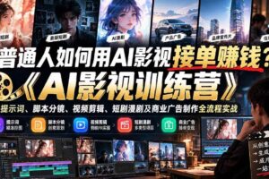 （21230期）普通人如何用AI影视接单赚钱？《AI影视训练营》教你提示词、脚本分镜、视频剪辑、短剧漫剧及商业广告制作全流程实战