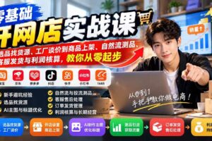 （21219期）零基础开网店实战课：从选品找货源、工厂谈价到商品上架、自然流测品、客服发货与利润核算，教你从零起步
